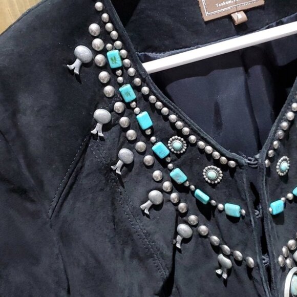 DOUBLE D RANCH BLACK SUEDE LEATHER BLAZER JACKET TURQUOISE  SIZE LARGE C… - Picture 2 of 12